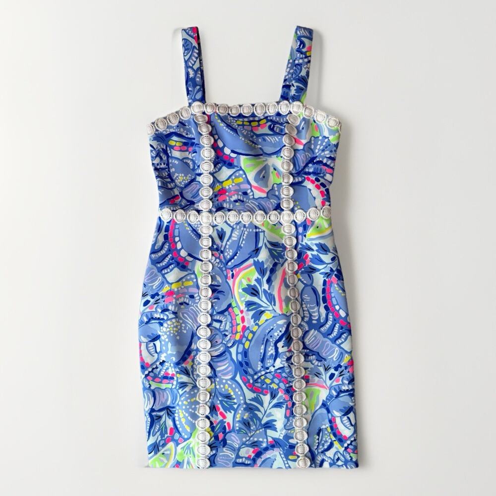 Lily Pulitzer Janelle Stretch Shift Dress Women's 2 Blue Paisley Glam Sporty